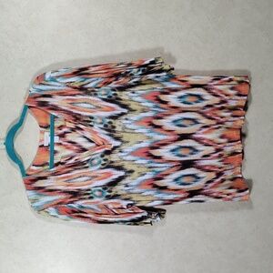 12094 Chico's orange, aqua, & green native print 3/4 sleeve blouse 3 XL